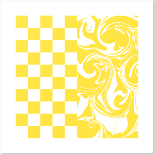 Checks and Swirls in Lemon Yellow and White Posters and Art